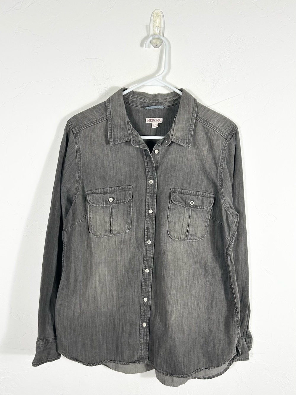 Merona Grey Long Sleeve Denim Button Down Shirt Size XL
